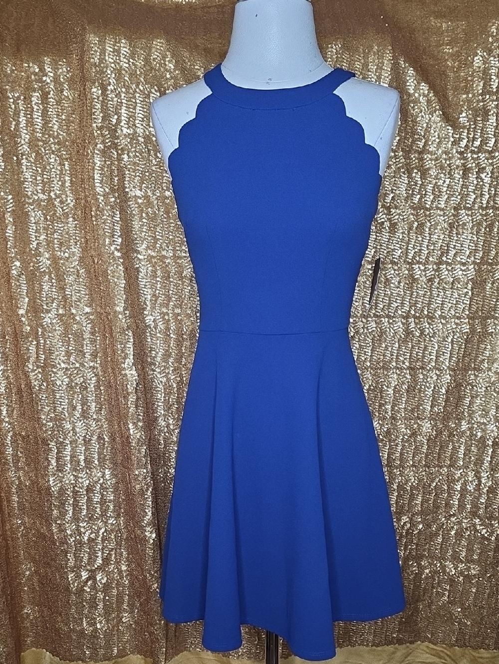 I.N. San Francisco Royal Blue Scalloped Halter Mini Dress